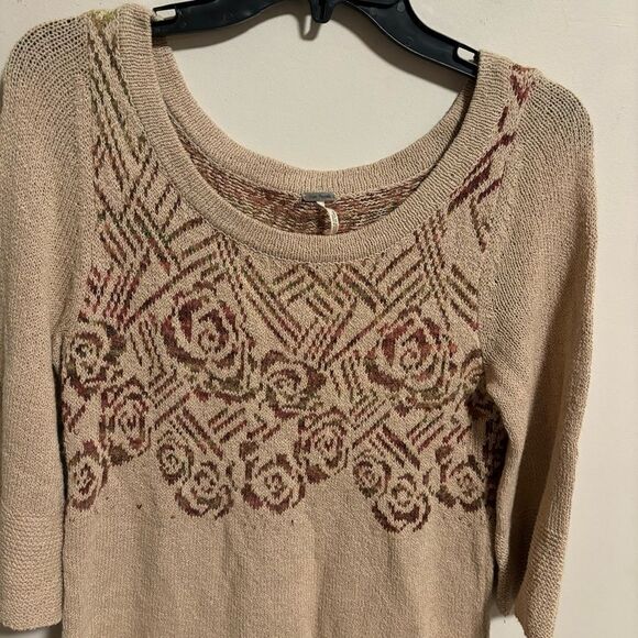 Free People Desert Rose Boho Wool Knit Bell Sleeve Sweater Y2K Tunic- Size XS - Picture 4 of 9
